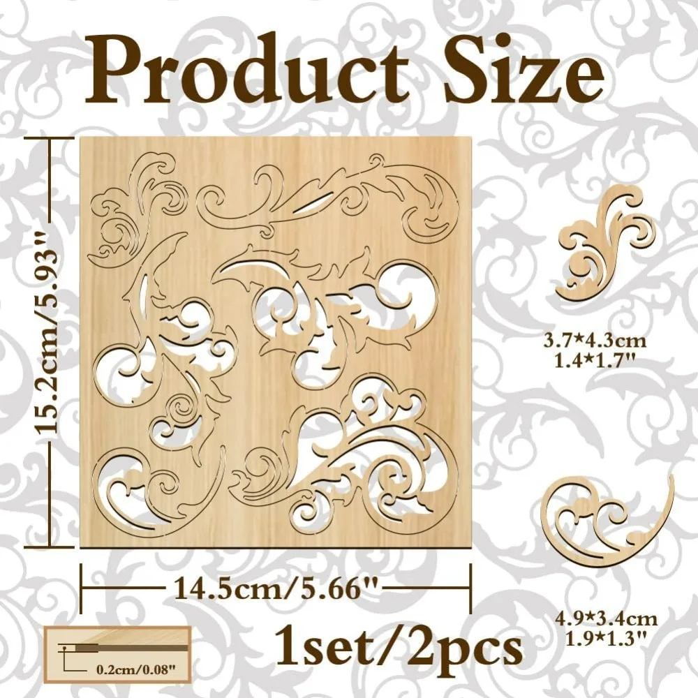 2 Set Leafy Swirls Embellishments for Crafting, 5.7x6 Inch 12pcs Curved Vine Laser Cut Chipboard Embellishments for Card Making