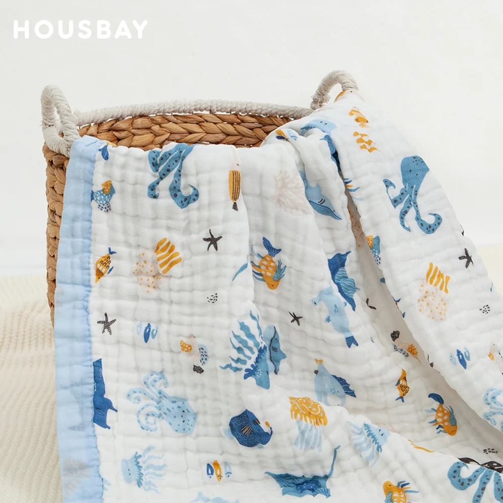 Spring Summer Blanket 110*110Cm 6 Layers Gauze Bath Towel 100% Cotton Soft Breathable Good Absorbent Towel Cartoon Printed