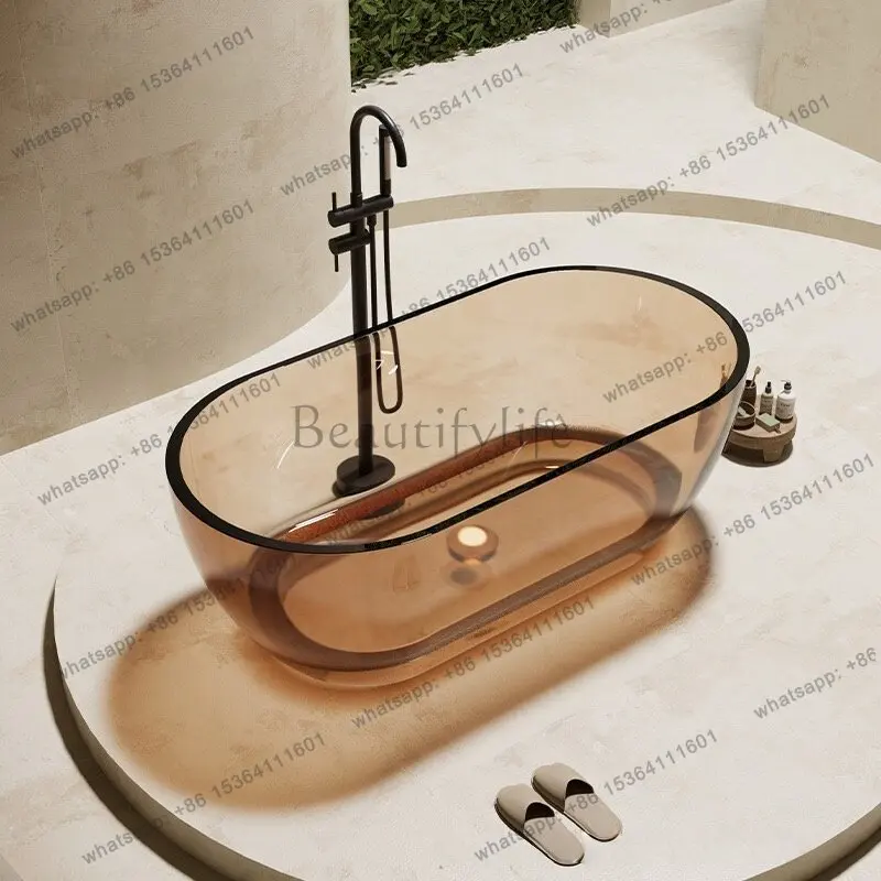 

Household small apartment shower light luxury oval integrated color bathtub