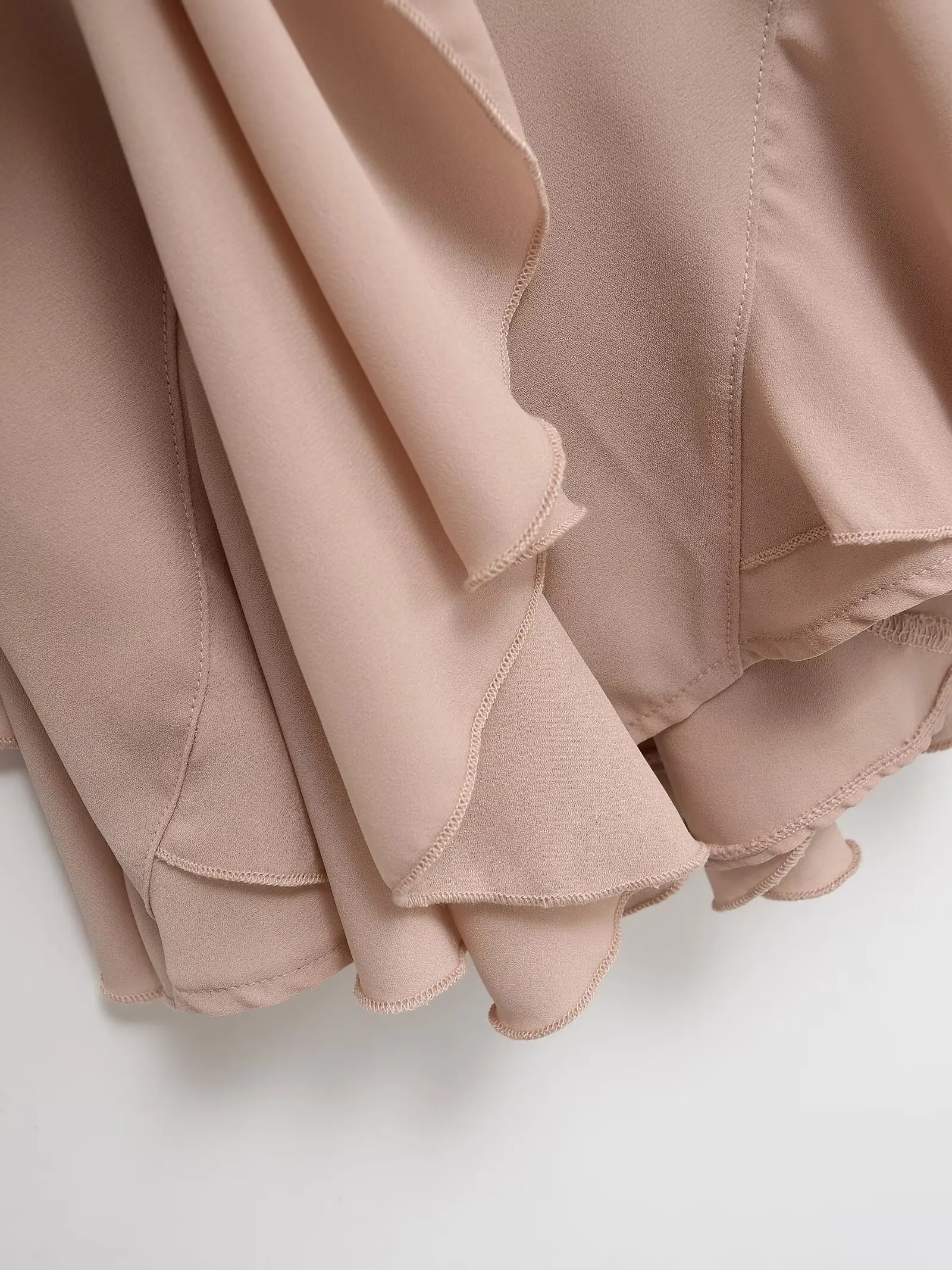 تنورة نسائية أنيقة موديل 2025 غير رسمية عالية الجودة بطول الركبة ذات طبقات وردية تنورة ميدي مرنة على شكل حرف a أنيقة على شكل حرف a وكشكشة متدرجة #6