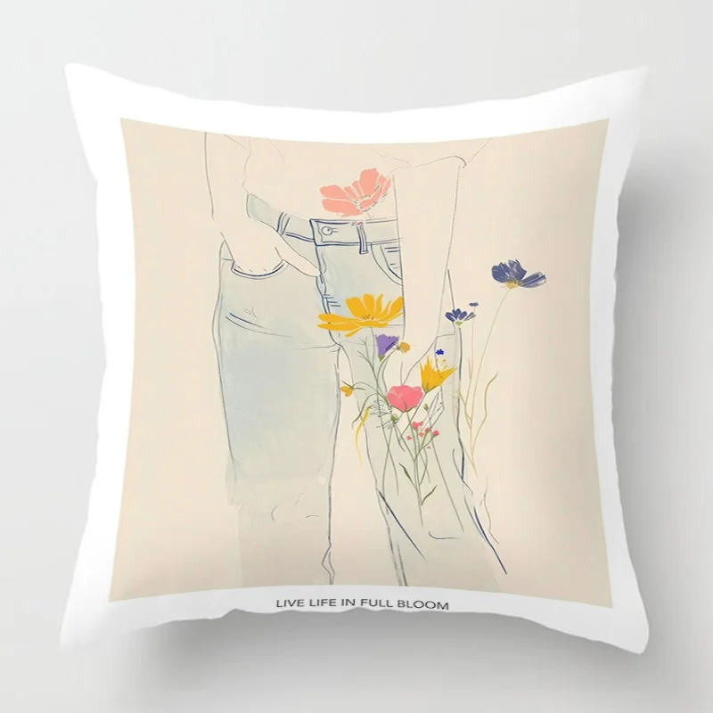 

Four Seasons Universal Pillowcase Abstract Geometric Plant Illustration Printed Cushion Cover Home Cafe Decoration