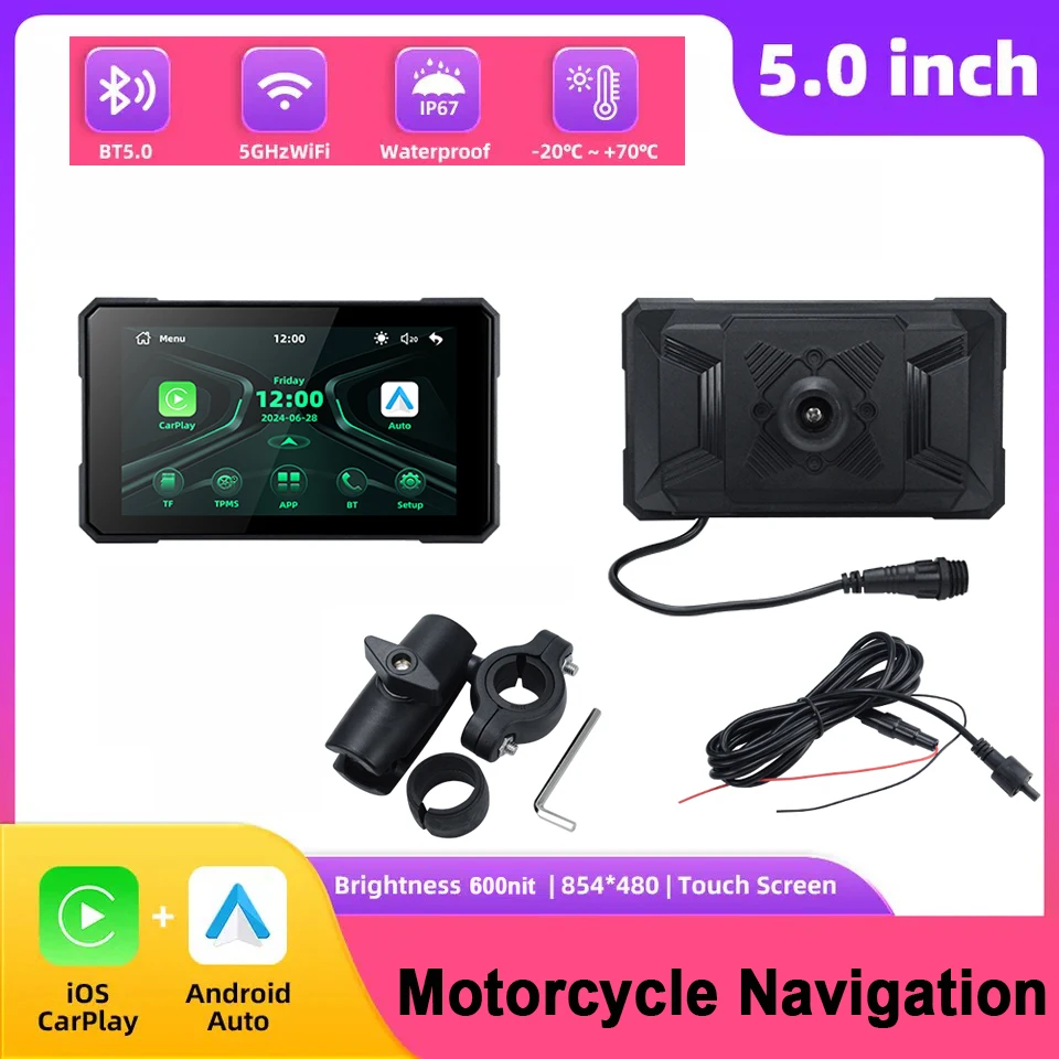 

M19 5inch Motorcycle CarPlay Wireless Android Auto Navigation Portable Digital Dashboard Waterproof BT Motobike Display Monitor