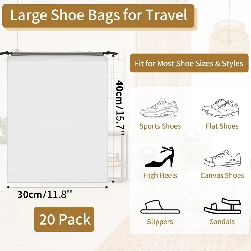 5/10/20PCS Portable Shoe Storage Drawstring Storage Bag for Sundries Travel Makeup Bag Waterproof Transparent Plastic Storage Ba