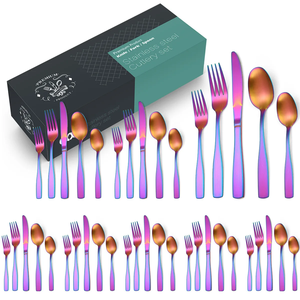 40/20pcs Luxury Matte Flatware Set Kitchen Stainless Steel Tableware Sets Hotel Dinnerware Set Rose Gold Black Cutlery Set Gift