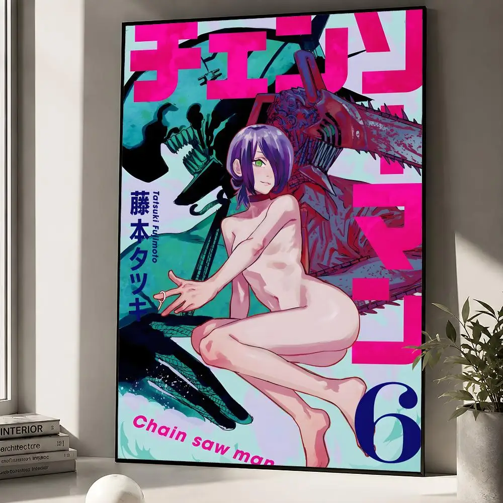 Anime Chainsaw Man Denji Pochita Makima Poster zum Abziehen und Aufkleben, Wandkunst, PP, wasserfest, HD, Schlafzimmer, Wohnzimmer, Heimdekoration, Geschenk – Detail 13