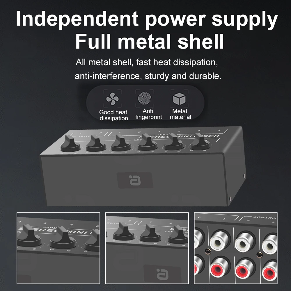 خلاط ستيريو صغير سلبي 6X2 L/R RCA التحكم في توسيع ستيريو متعدد الأجهزة 6 في 2 خارج توزيع الجلاد حجم قابل للتعديل
