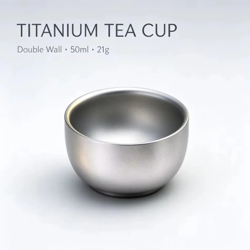 Titanium Kung Fu Tea Cup Double Wall Insulated 21g Lightweight Seamless Stackable Camping Cup for Outdoor Hiking Travel Tea Set