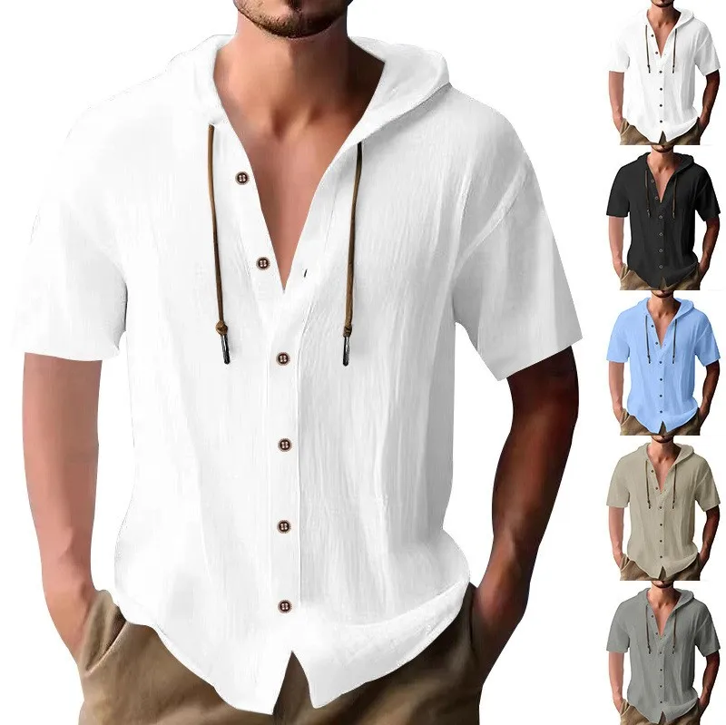 

Man Shirt Linen Lightweight For Man Shirts Loose Fit Men's Clothing Casual Shirt Cotton Linen Blend V Neck Button Up Shirt