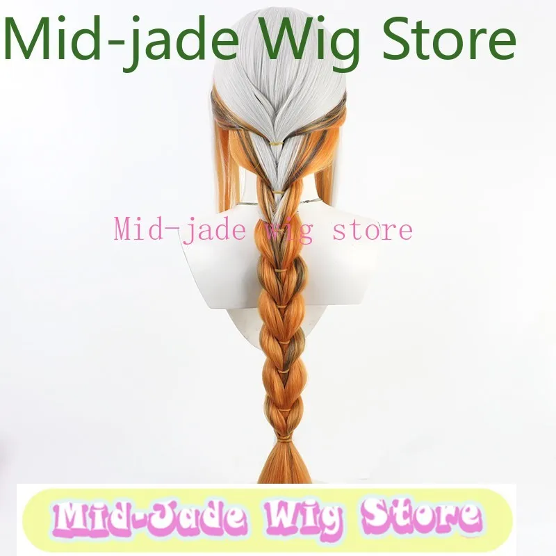 Mid-jade pruikwinkel Girl Frontline M16A1cos pruik zilver wit ingelegd oranje vet vlechtstijl