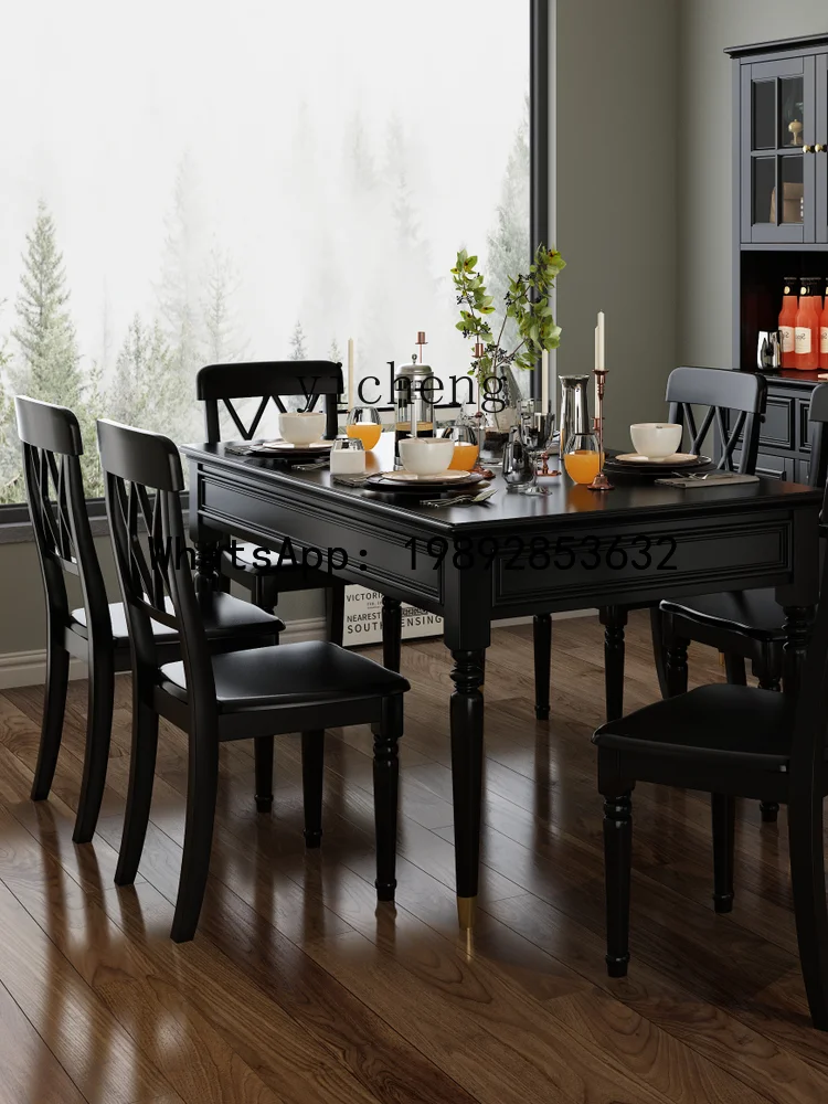 American Style Furniture Vintage Black Strip Table One Table Four Chairs