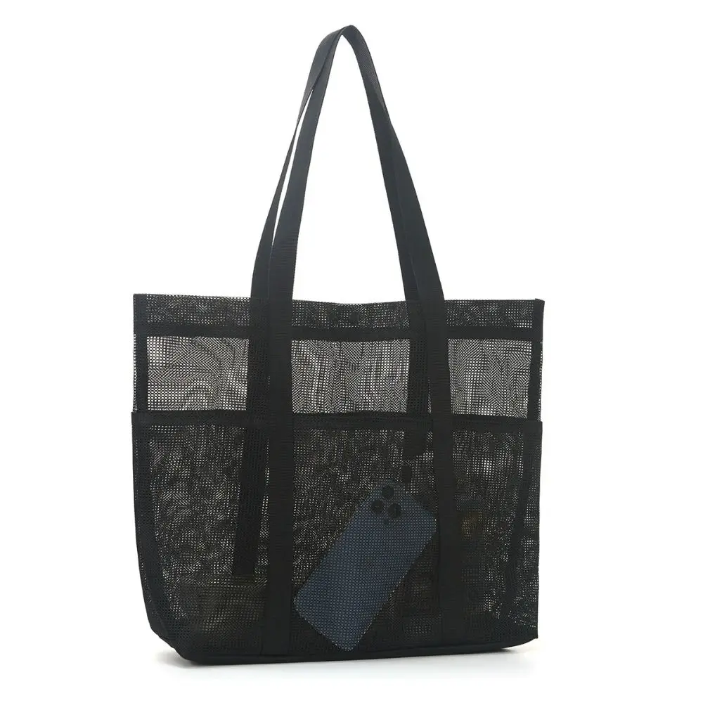 Fashion Quick Dry Mesh Beach Tote Bag Sandproof Transparent Swim Pool Bag Reusable Multiple Pockets Shoulder Bag Pool