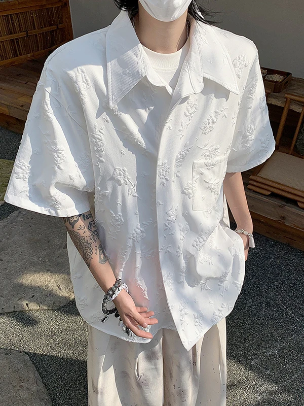 

Retro Yohji Yamamoto Embroidered Short Sleeve Men's Shirt Design Sensation New Chinese Style Half Sleeve Handsome Summer Fashion