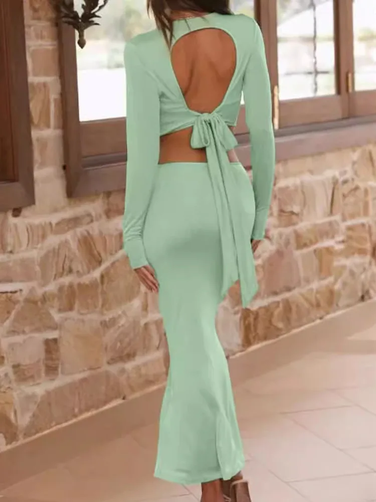 Mozision Hollow Out Long Sleeve Maxi Dress For Women Gown Fashion Backless Bodycon Sexy Long Dress Ladies Elegant Dresses