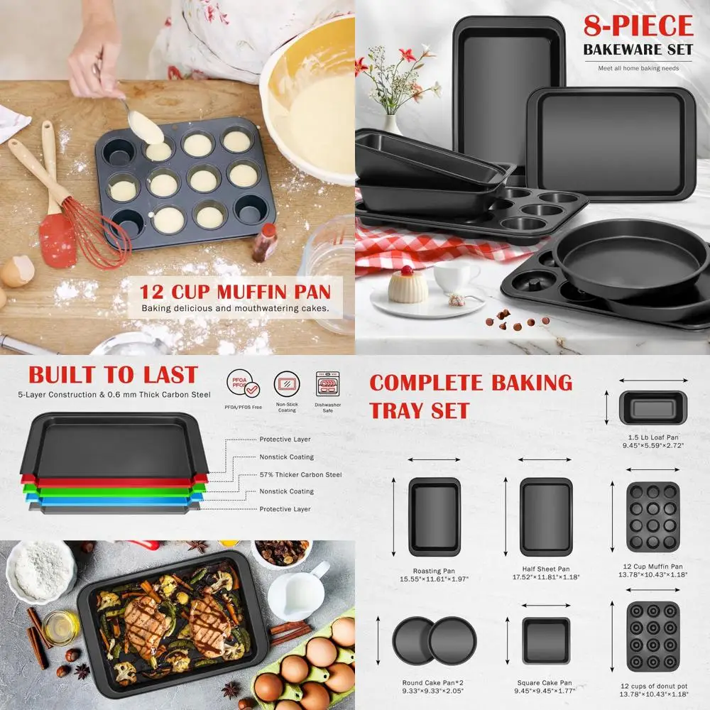

8-Piece Nonstick Bakeware Set: Donut, 2 Cakes, Loaf, Muffins, Cookies, Roasting