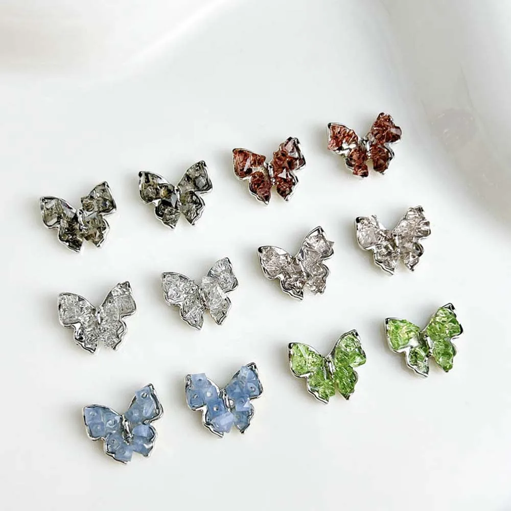 10Pcs Alloy Butterfly Nail Art Charm 3D Crystal Broken Diamond Silver Butterfly Nail Ornament DIY Exquisite Nail Accessories