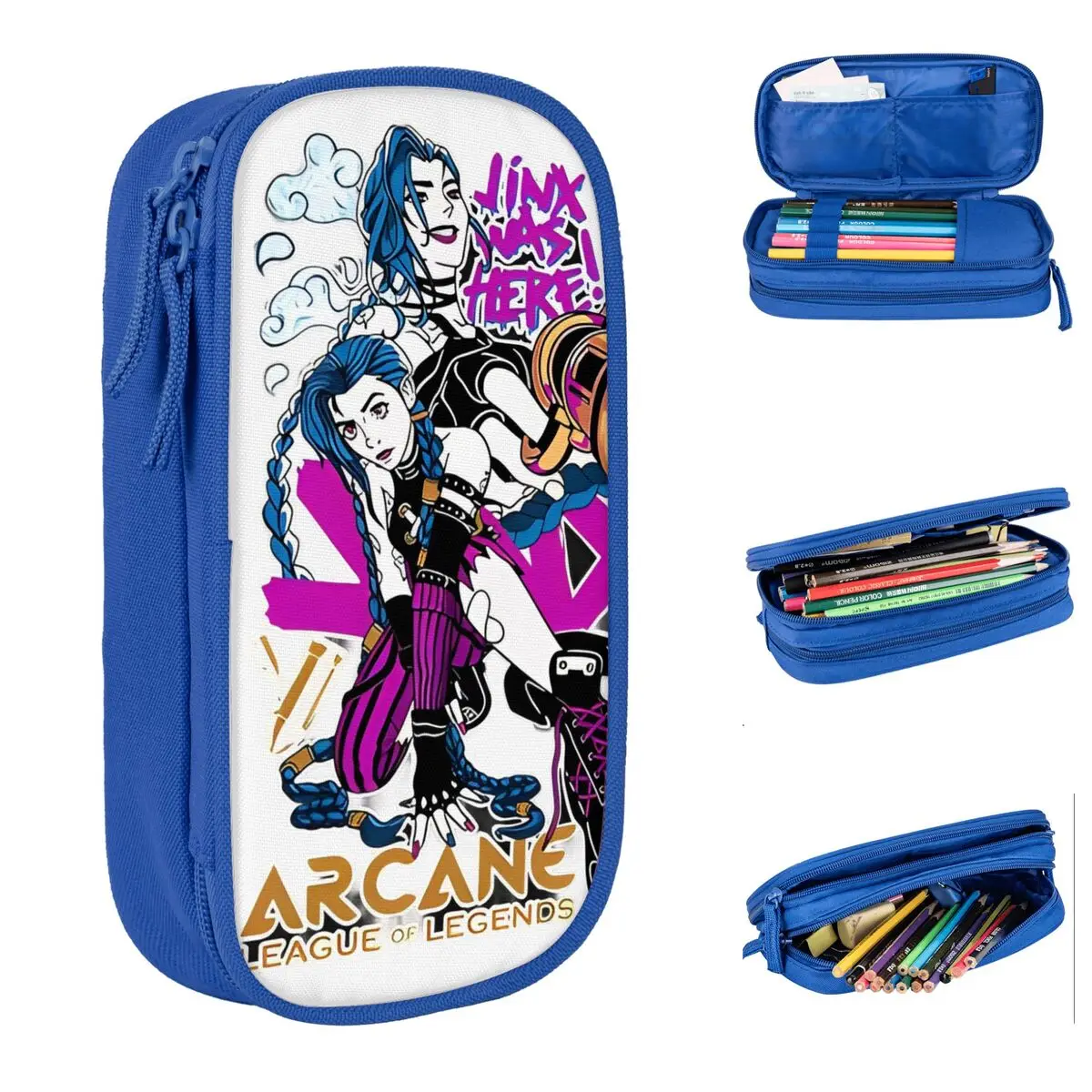 Arcane League Jinx Graphs Pencil Case Pen Holder Bags Kids Large Storage School Supplies Gifts Pencilcases