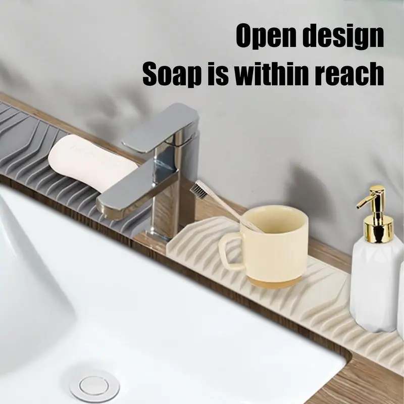 Foldable Silicone Drying Mat 13 X 3 Inch Kitchen Dish Drainer Non-Slip Faucet Splash Guard And Slope Hole Faucet Handle Drip