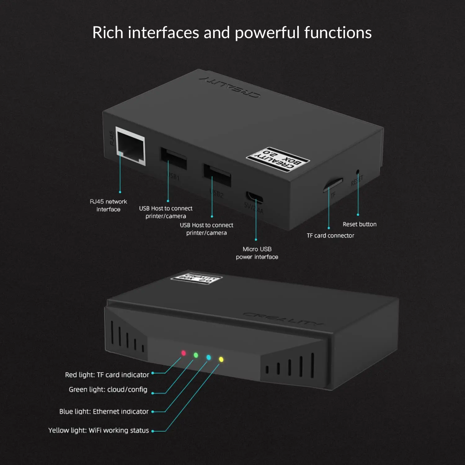 Creality wi-fi Box Smart Kit 2,0 Control inalámbrico asistente inteligente con cámara HD. Tarjeta 8G Cloud Slice para impresoras Creality 3D