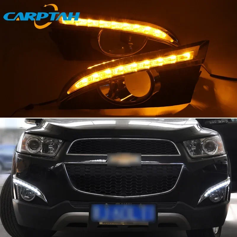 12V Car LED DRL Daylihgts For Chevrolet Captiva 2011 2012 2013 Yellow Turn Signal LED Daytime Running Light Foglamps Headlamp