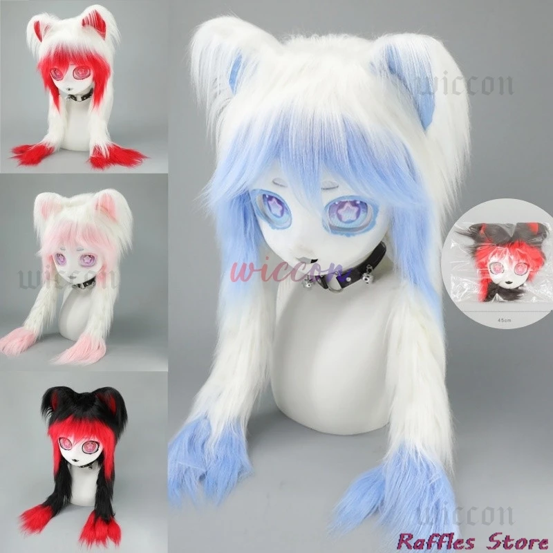 

Меховой костюм ручной работы, голова кигуруми, милая пушистая маска, косплей Comiket, пушистая повязка на голову, кукла-кошка, аксессуары для животных