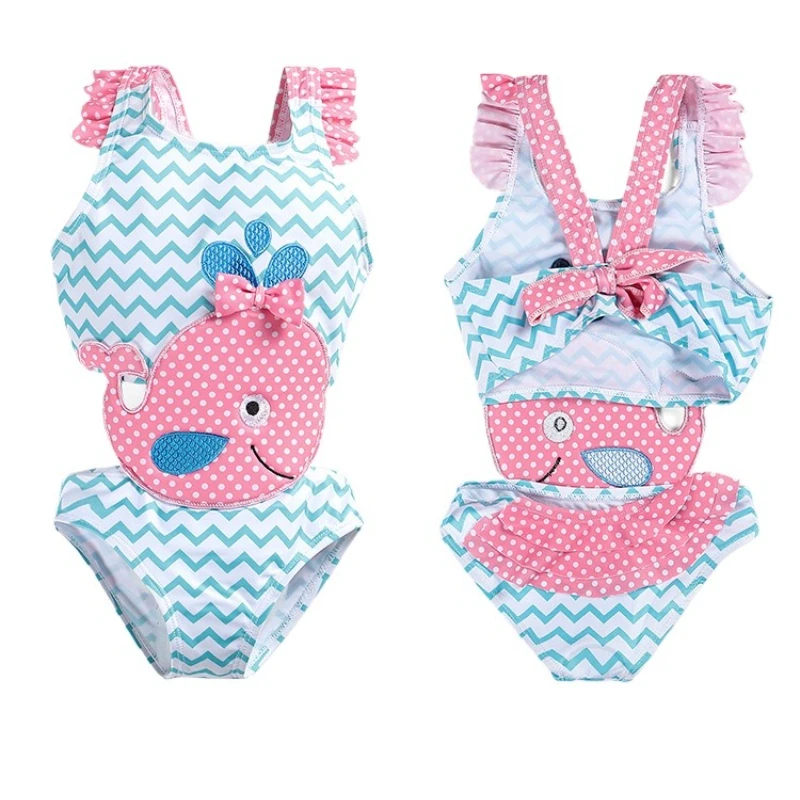

1Pc Whale Cartoon One-piece Swimsuit, soft comfy swimwear for kids, lovely casual outfit for summer water activities and gifts