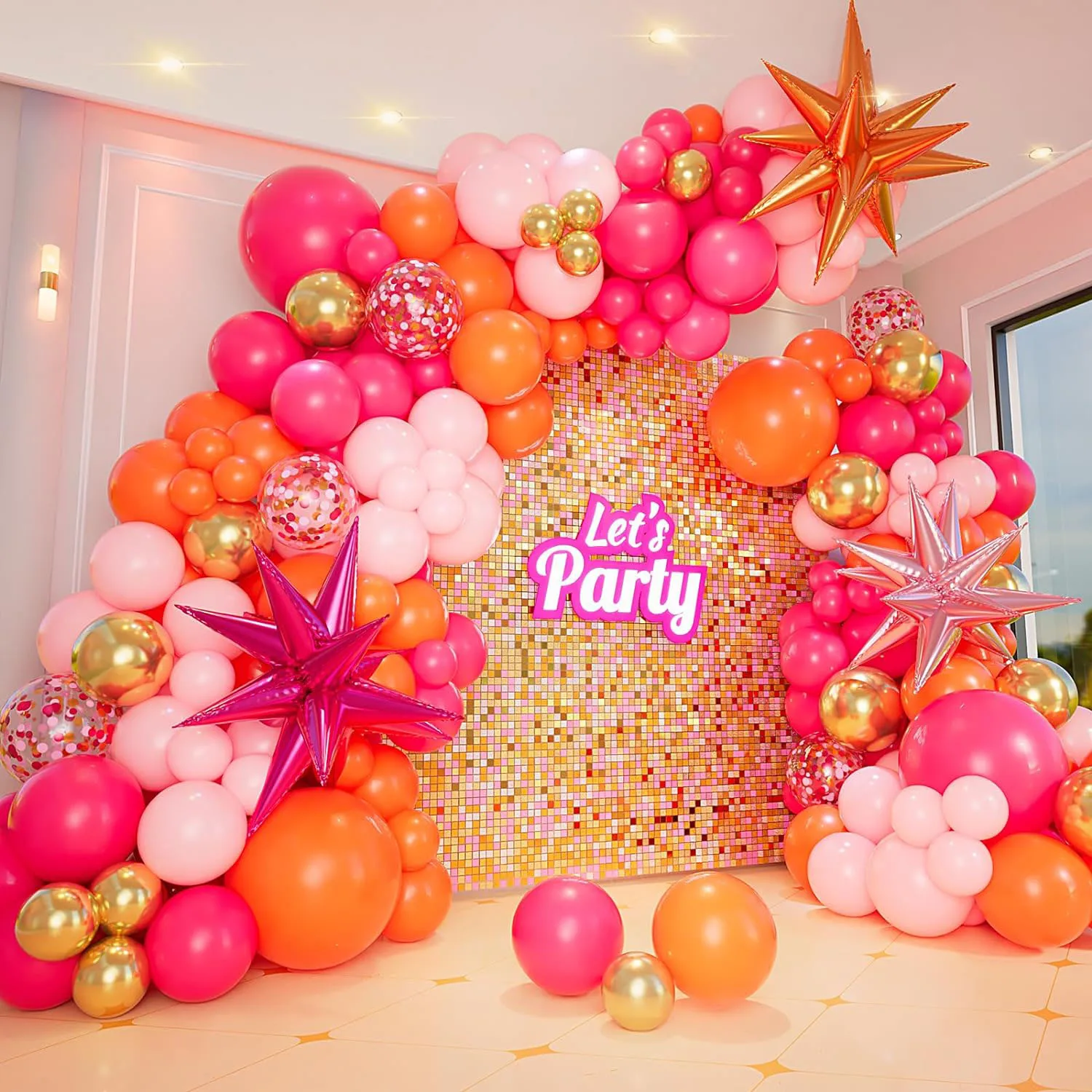 Rosa und orange Ballon Girlande Bogen Kit verschiedene Größe Luftballons für Geburtstag Baby party Hochzeit Sommer Party Dekoration