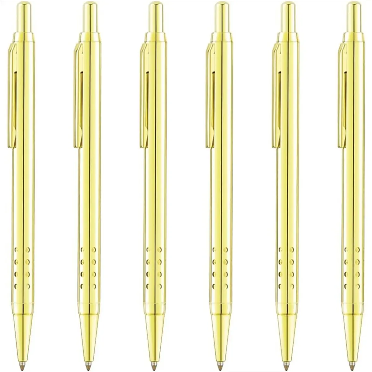 【Best Seller】6 Pack Gold Click Ballpoint Pens - Black Ink Medium Point(1 mm), Metallic Retractable Pen with 6 Stainless Steel Re