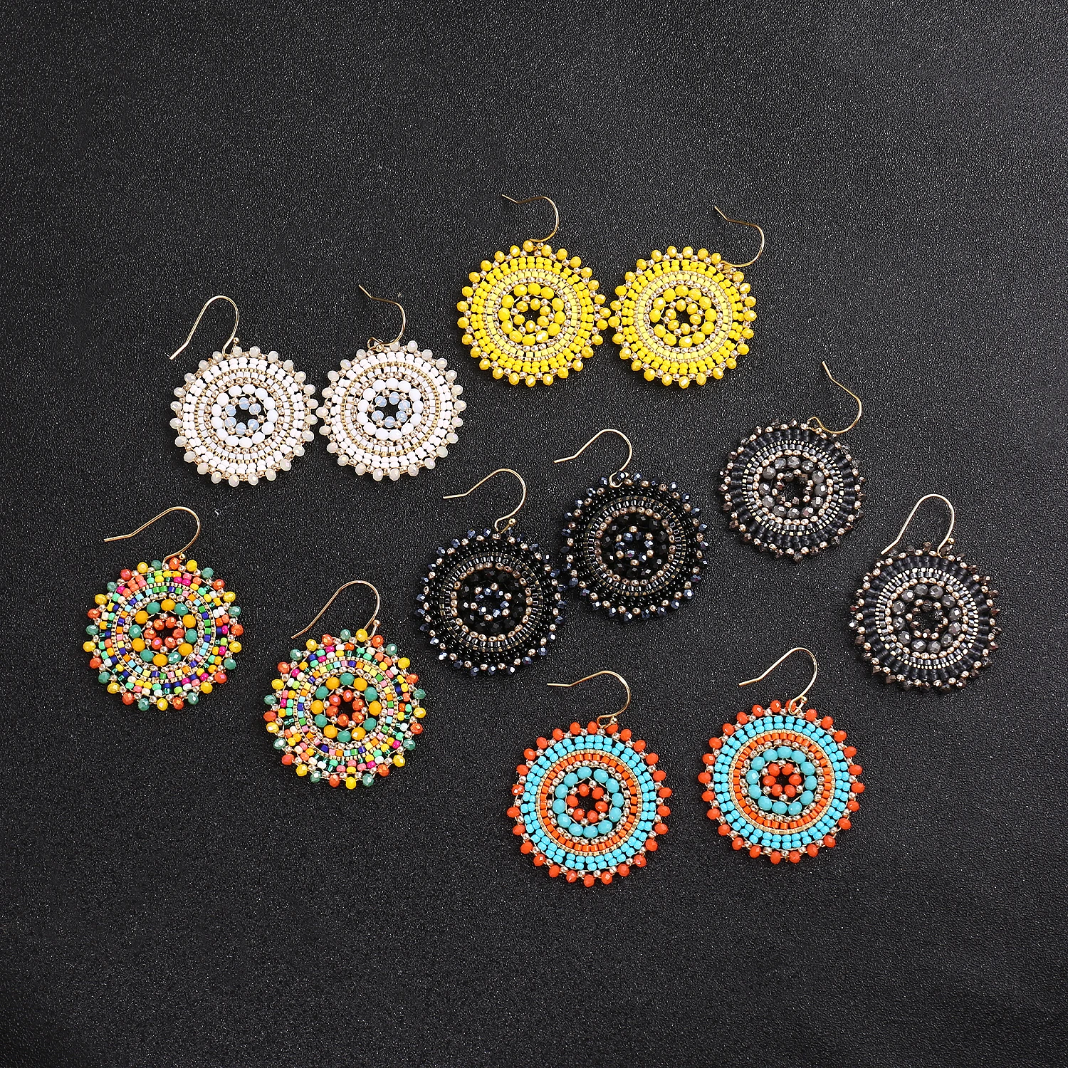 Badu Handmade Crochet Crystal & Seed Beads Beaded Drop Earrings for Women Summer Statement Bohemia Miyuki Jewelry Party Gifts