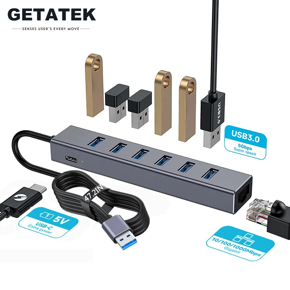 Getatek 8 in 1 USB C 허브-네트워크 허브, USB 3.0 도킹 스테이션, 기가비트 이더넷 포트, 노트북 PC, 맥북, 아이맥, USB 플래시 드라이브