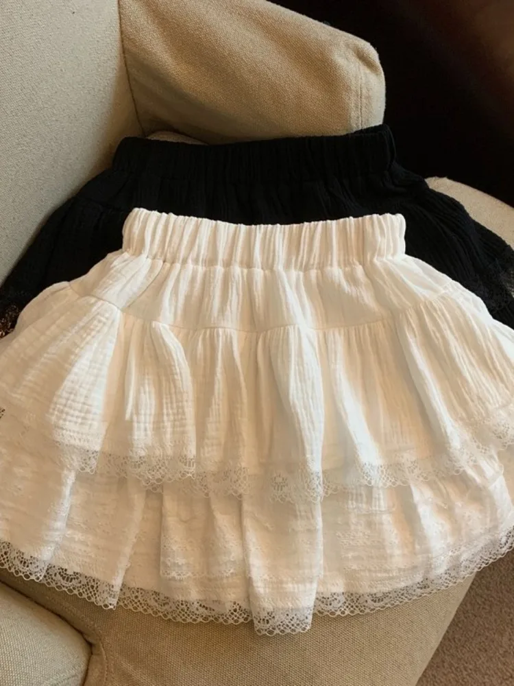 Summer Leisure Commuting Simple White A-Line Lace Princess Fluffy Cake Base Skirt for Female Students