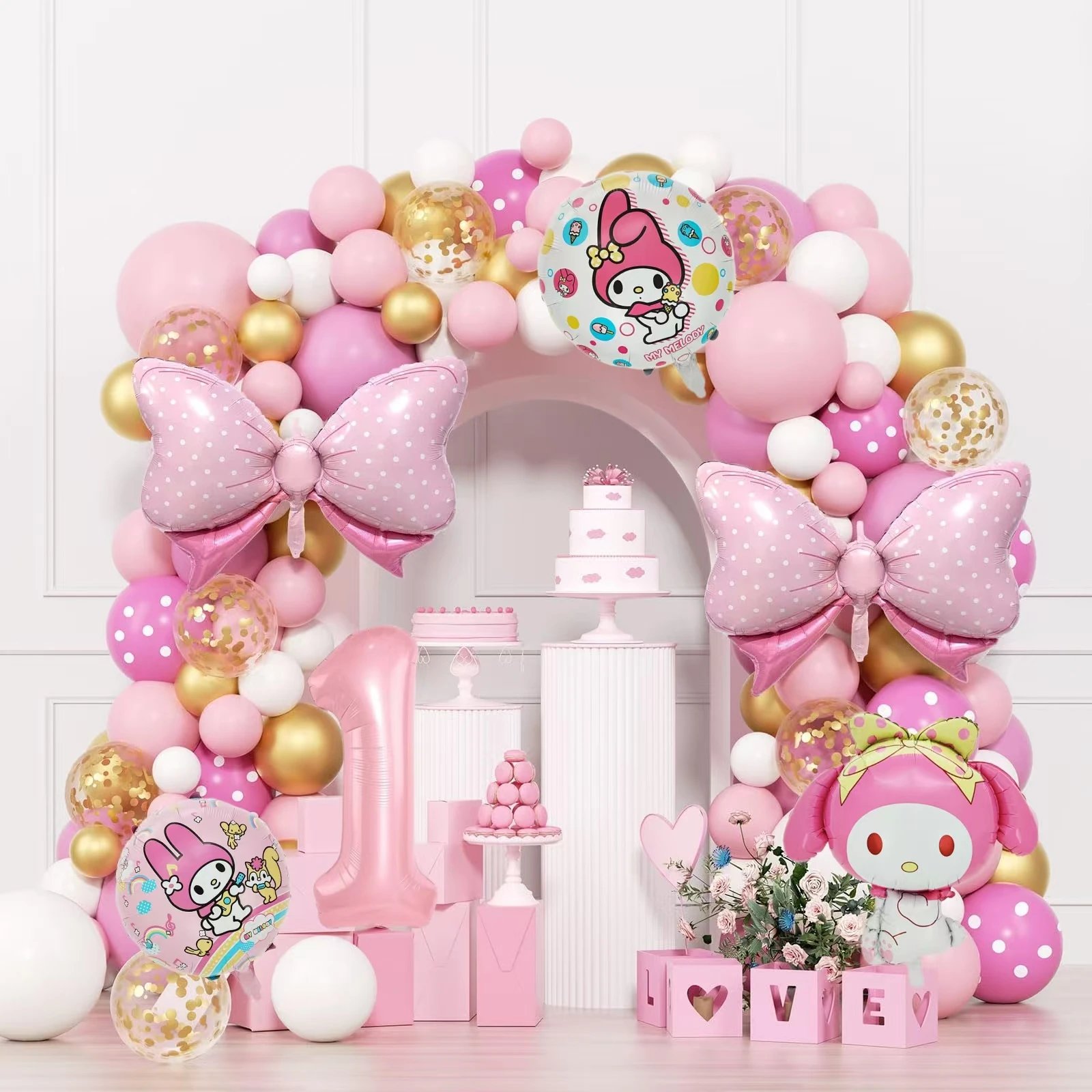 109 Pieces Anime Melody 40 Inch Numbers 1 2 3 4 5 6 7 8 9 Kids Birthday Foil Balloon Set Cute Cartoon Kuromi Baby Shower