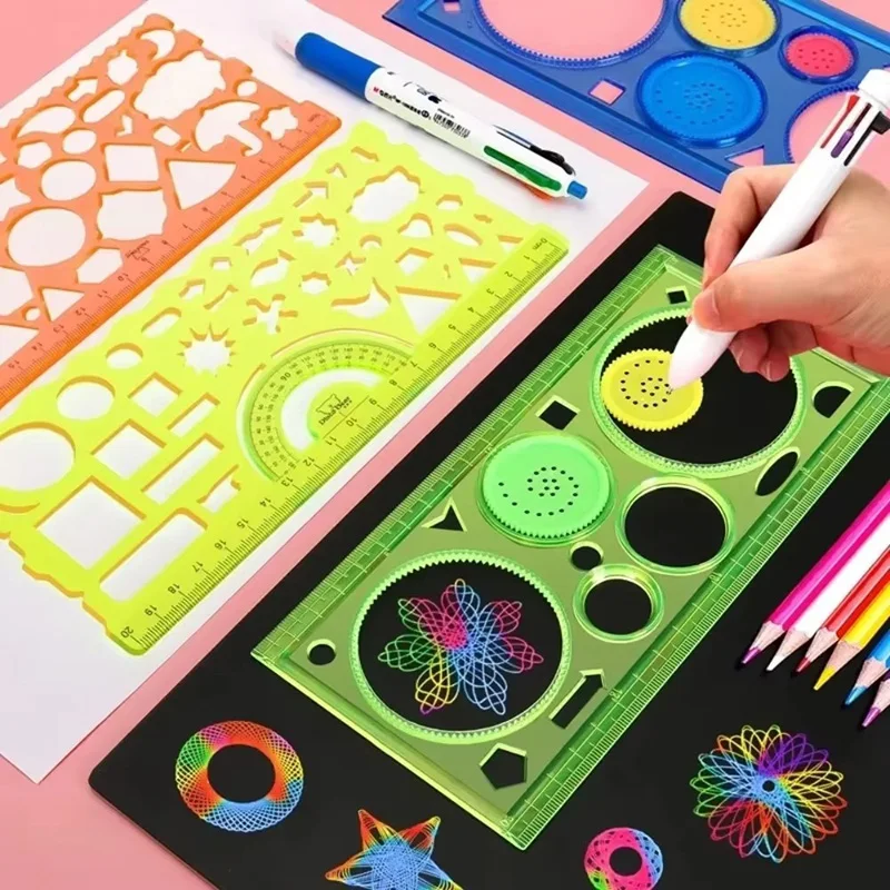 Scratch Art Paper Drawing Set – 10sheets Rainbow Scratch Paper Geometric Ruler Stencil Creative Art Craft Kit Party Gift TMZ