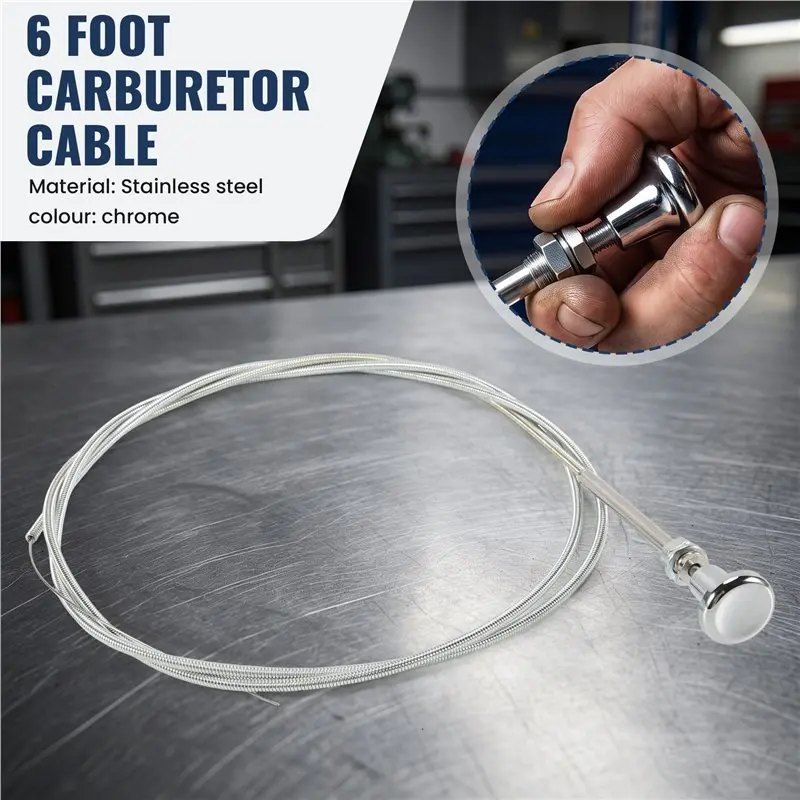 ABSL-Chrome Universal 6 Ft Carb Carburetor Choke Cable Push Pull Choke Throttle Cable Accessory For Hot Rat Rod Holley Edelbrock