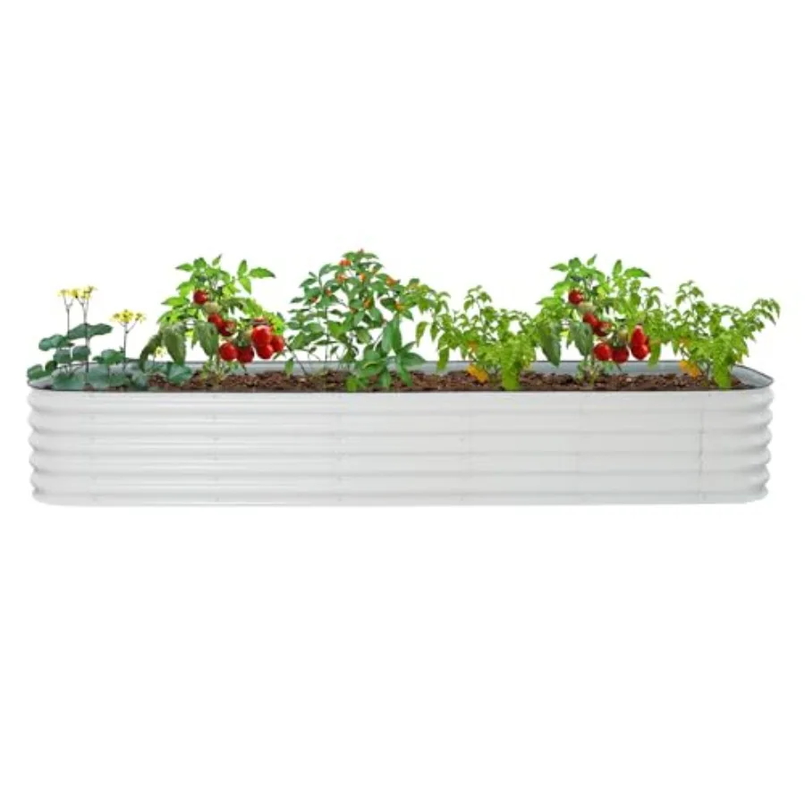 Raised garden bed kit for vegetables, flowers, herbs; steel; pearl white; 17 tall, 9.35 ft x 2 ft
