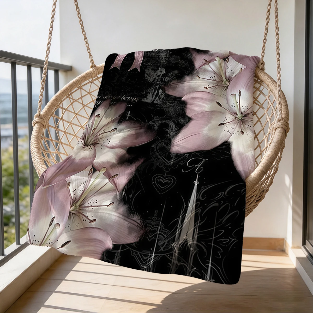 Dark Lily Romance Flannel Blanket Warm Soft Halloween Christmas Couch Warm Cozy Decorative Decor Gift for All Season
