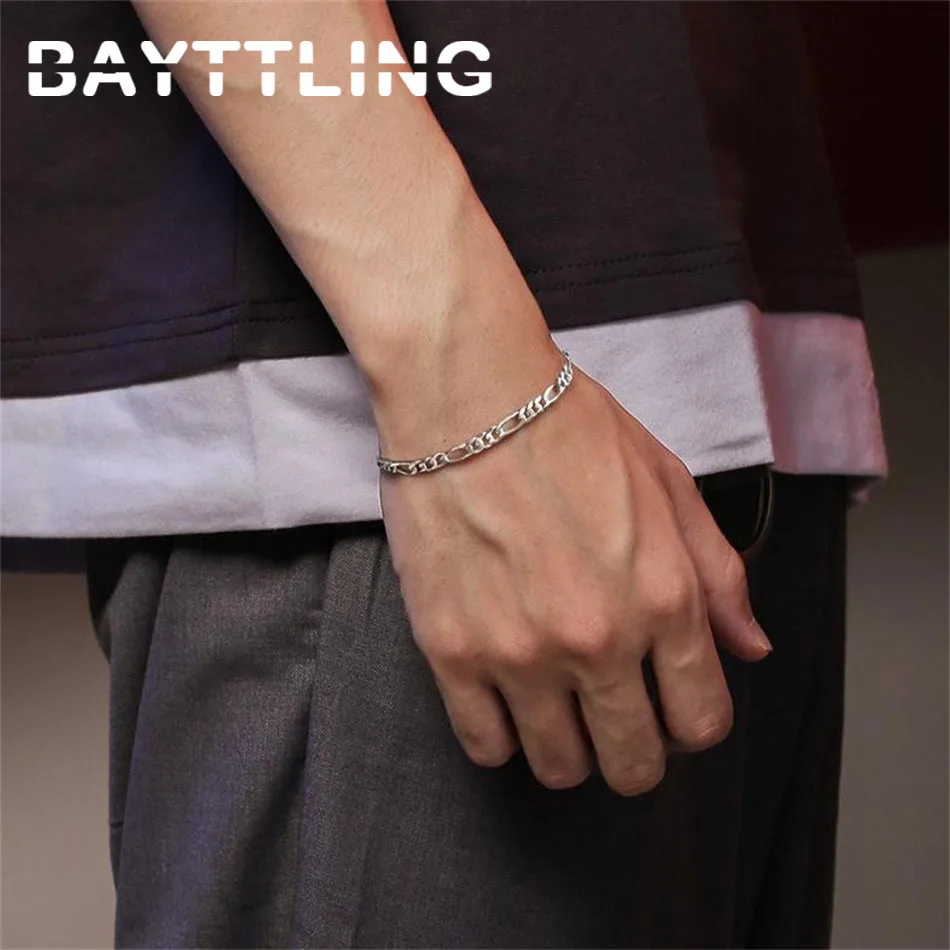 

Punk 925 Sterling Silver 8 Inches Exquisite 4mm Figaro Chain Bracelet Fashion Women Men Charm Wedding Party Gift Jewelry