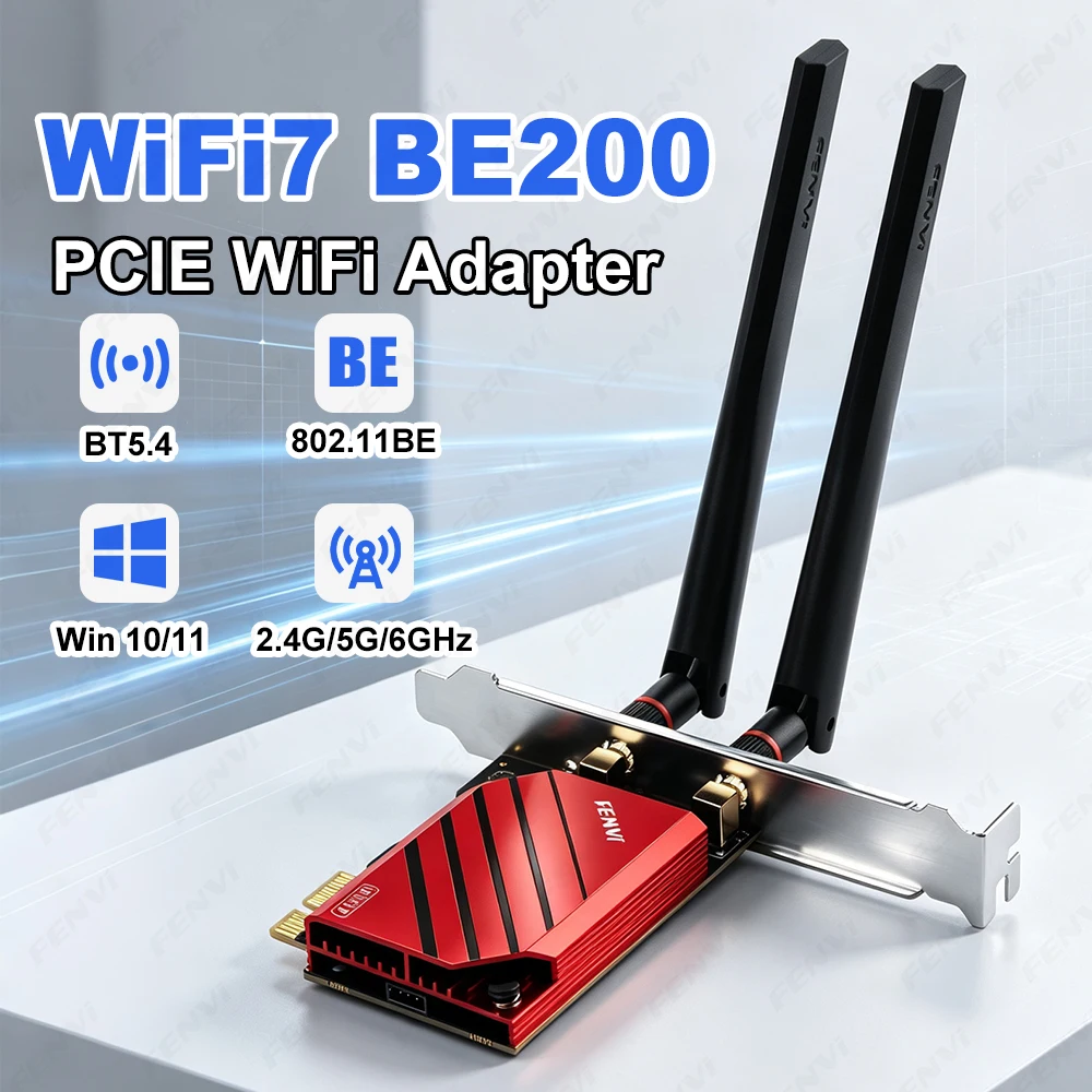 FENVI WiFi 7 PCIe Card FV-BE8800 BE200 8800Mbps Tri-Band 2.4G/5G/6GHz Bluetooth 5.4 Wireless Adapter with External for Desktop