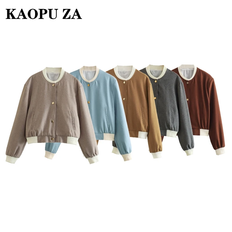 

KAOPU ZA 2024 New Autumn Women's Fashionable Niche Stand Collar Jacket Ladies Casual Loose Tweed Outerwear Chic Top