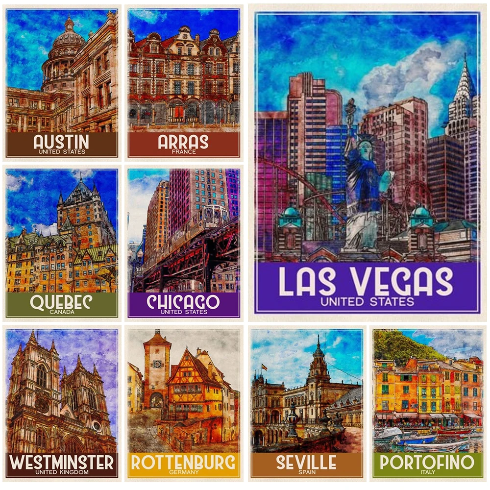Reise Stadt Gebäude Vintage London Struktur Poster Wand Kunst Leinwand Malerei Home Decor Wand Bilder Für Wohnzimmer Ungerahmt
