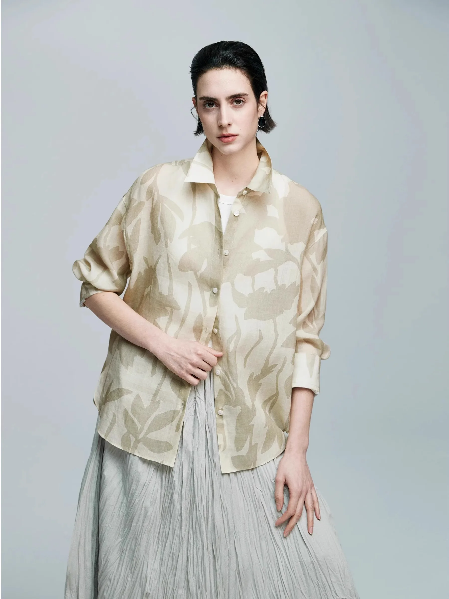 

Vine printing Ramie Long-sleeved shirt female Spring/Summer 2025 Light Edition Lysel Sun-protective shirt