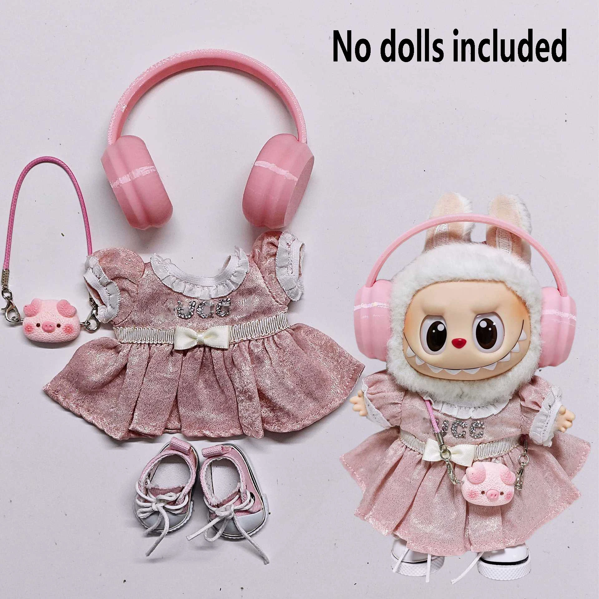 ل Labubu عالية الجودة ملابس دمى 15 سنتيمتر-17 سنتيمتر فستان وردي لطيف ليتل خنزير قلادة مجموعة Labubu العالمي الملابس