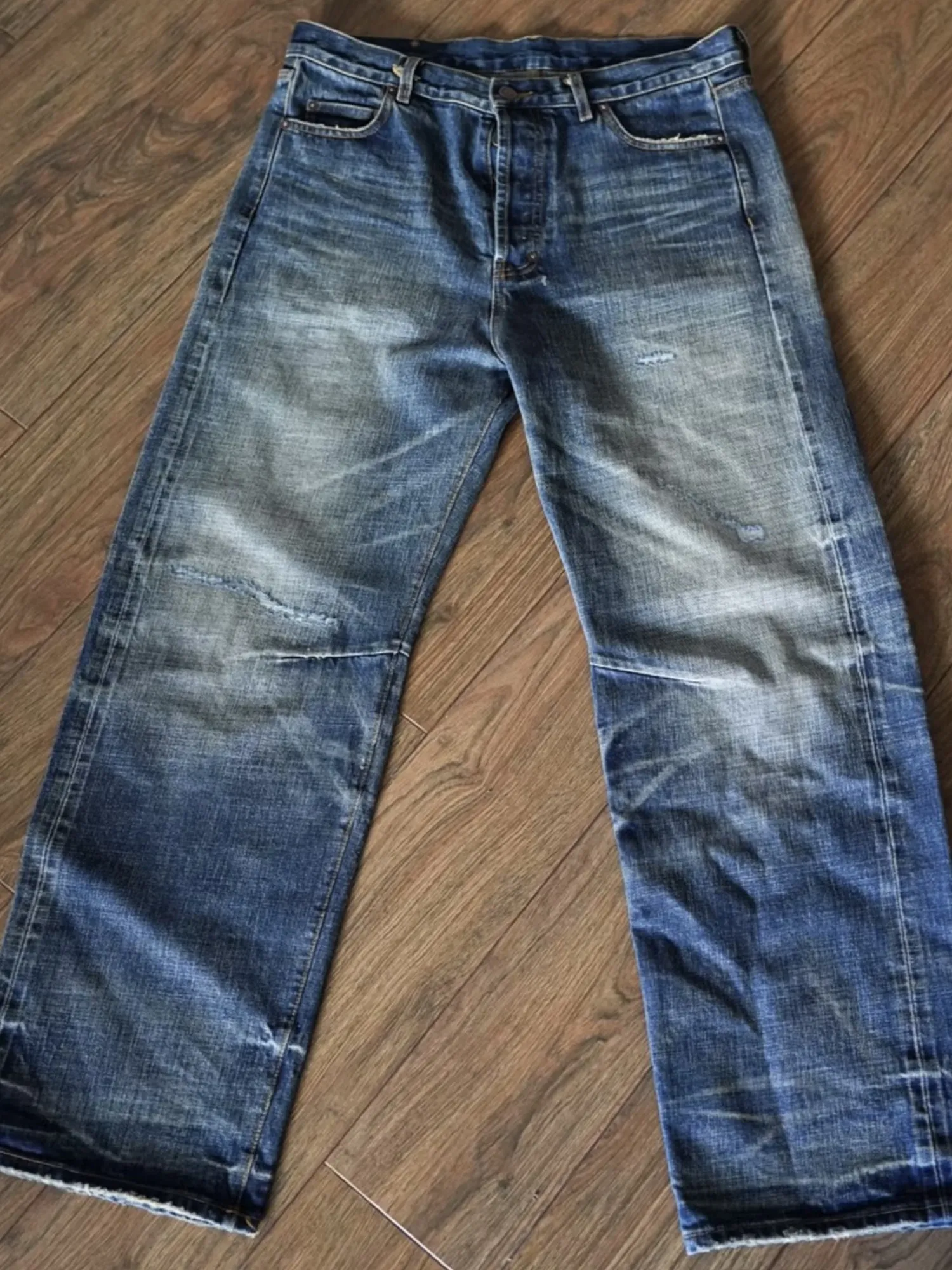 

American tooling PRP501 straight version trousers Vintage old washed three-dimensional honeycomb red ear jeans