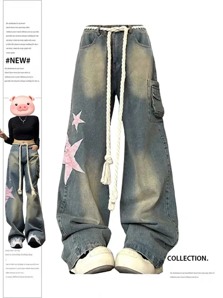 Women Baggy Star Jeans Vintage Harajuku Oversize High Waist Denim