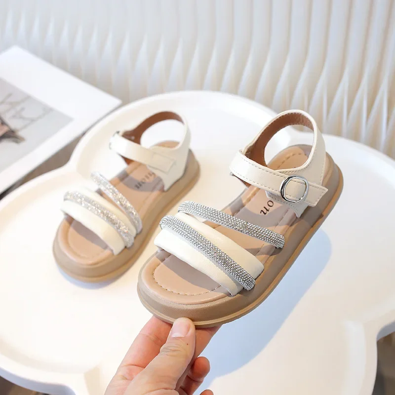 Toddler Girls Sandals Minimalism Korean Style Kids Beach Shoes Soft Sole Hook&loop 2025 New Girls Casual Shoes Non-slip Ins Chic