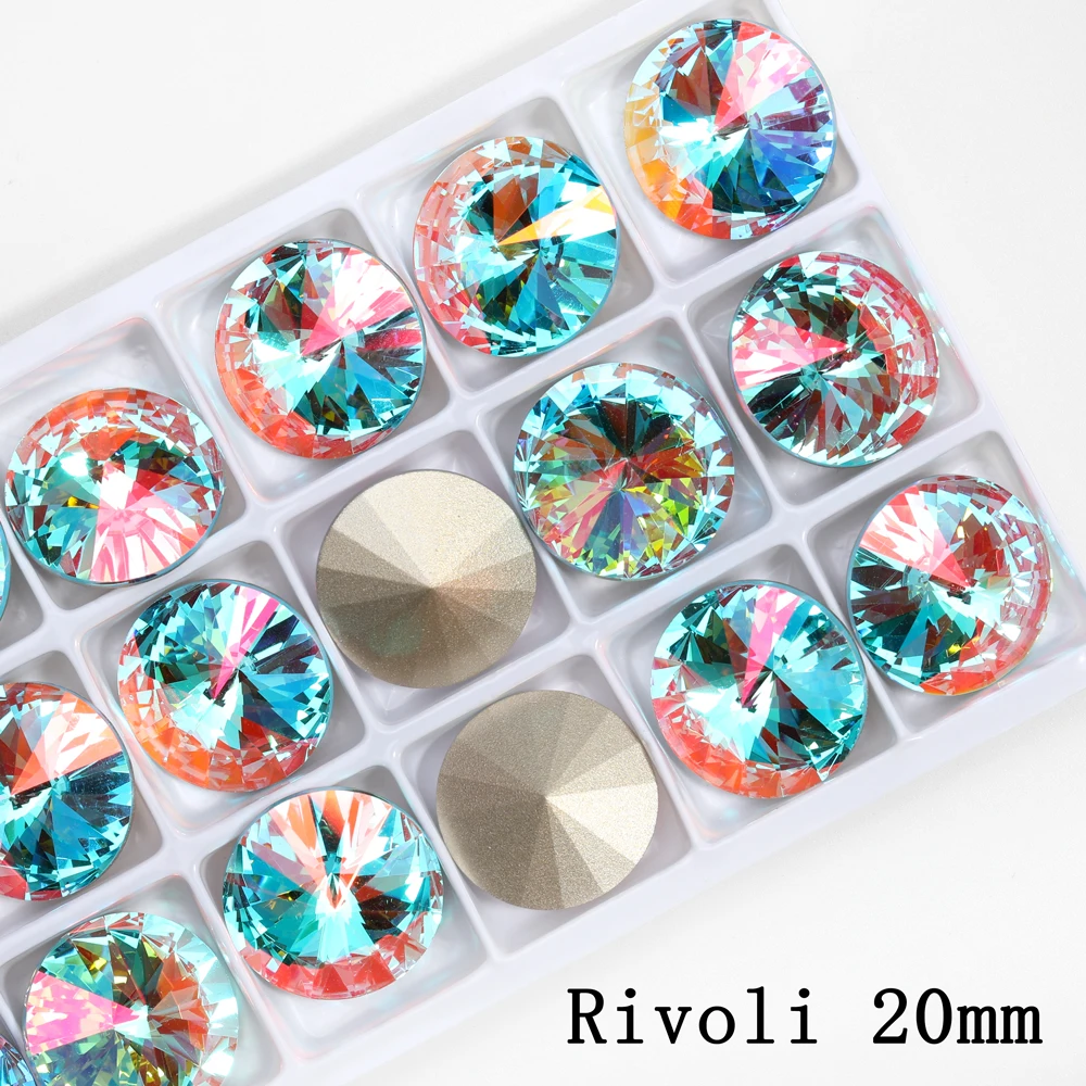 20mm Rivoli Glass Rhinestones Glue On Rhinestones Glitter Round Sewing Supplies Pointback Rhinestones Jewelry Making Accessories