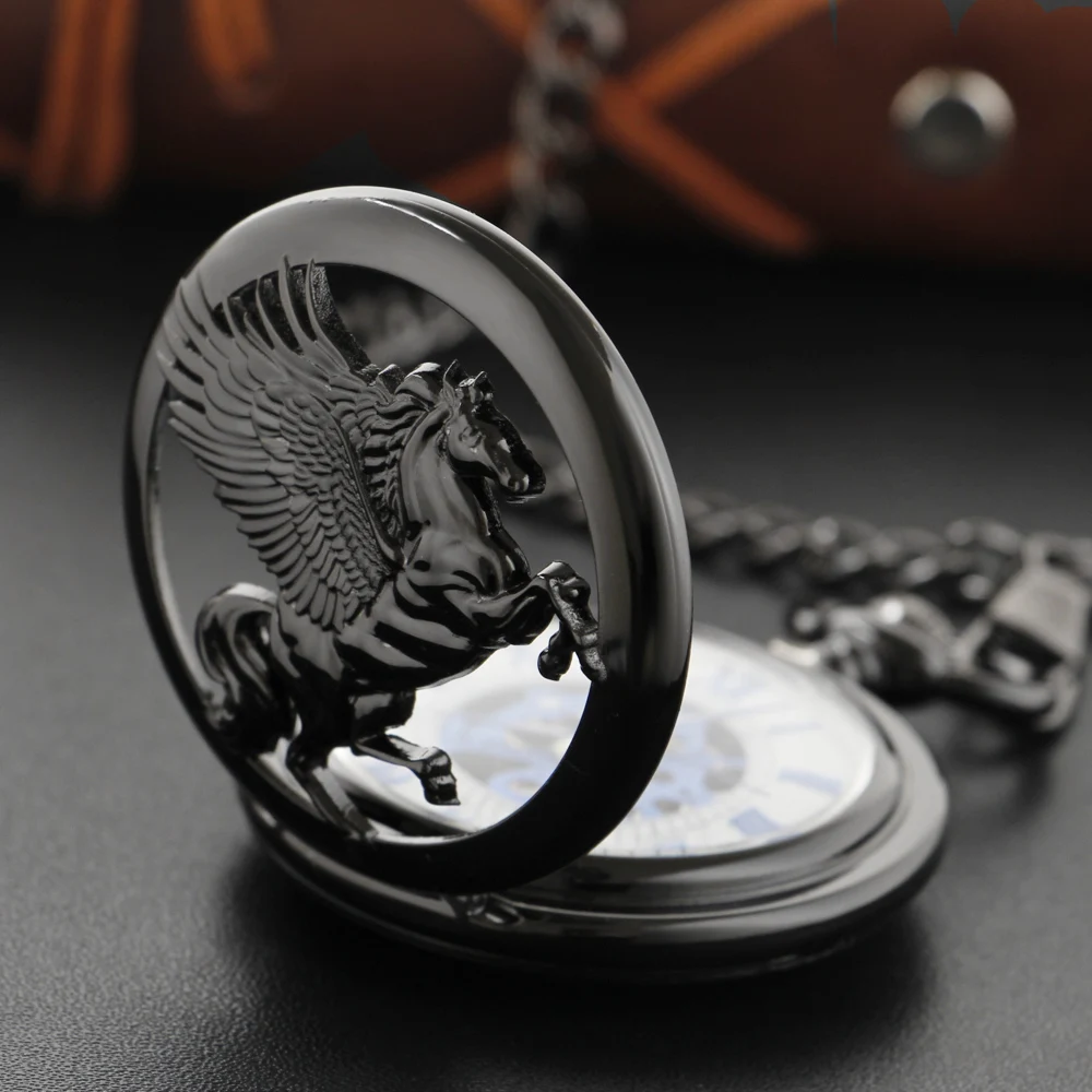 Exquisite Sacred Beast Tianma Embossed Mechanical Pocket Watch Retro Men's Necklace Pendant Clock Women's Jewelry Gift