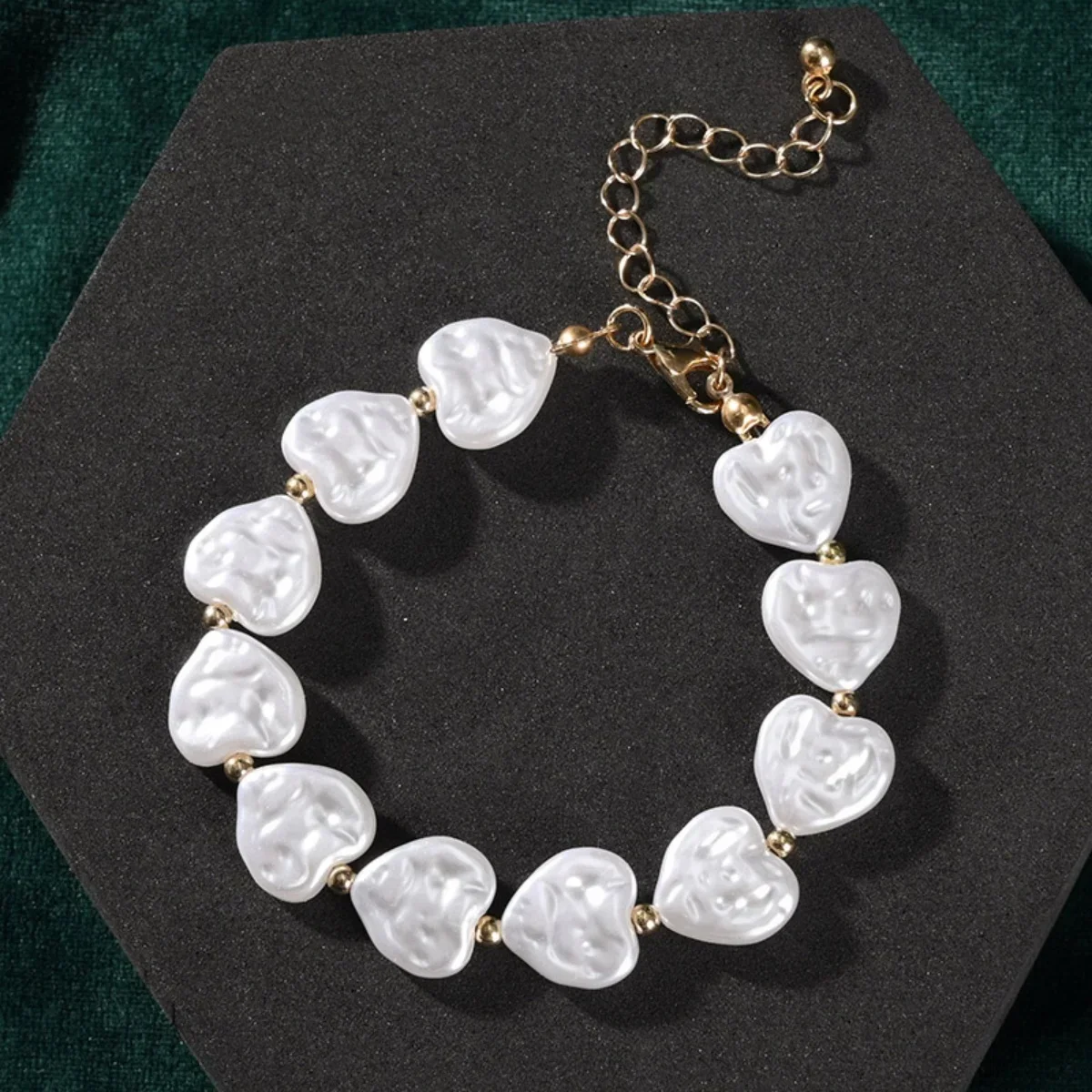 Sweet Heart Jewelry Set Imitation Pearl Necklace Bracelet Unique Surprise Gift for Women Girls Bestie