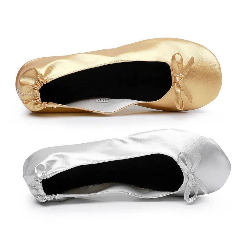 Women's Foldable Portable Ballet Flats Soft Sole Roll Up Slippers Slip on Comfy Ancing Flat Shoes for Travel Wedding with Bag