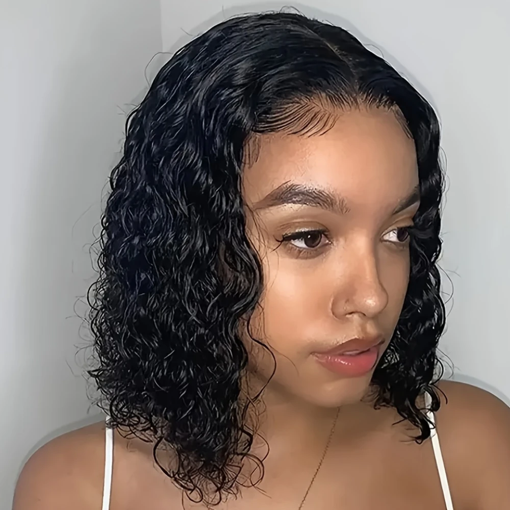 딥 웨이브 프리 플러킹 인모 가발 밥 가발 13x4 투명 레이스 프론탈 가발 여성용 150% 밀도 12인치 밥 가발