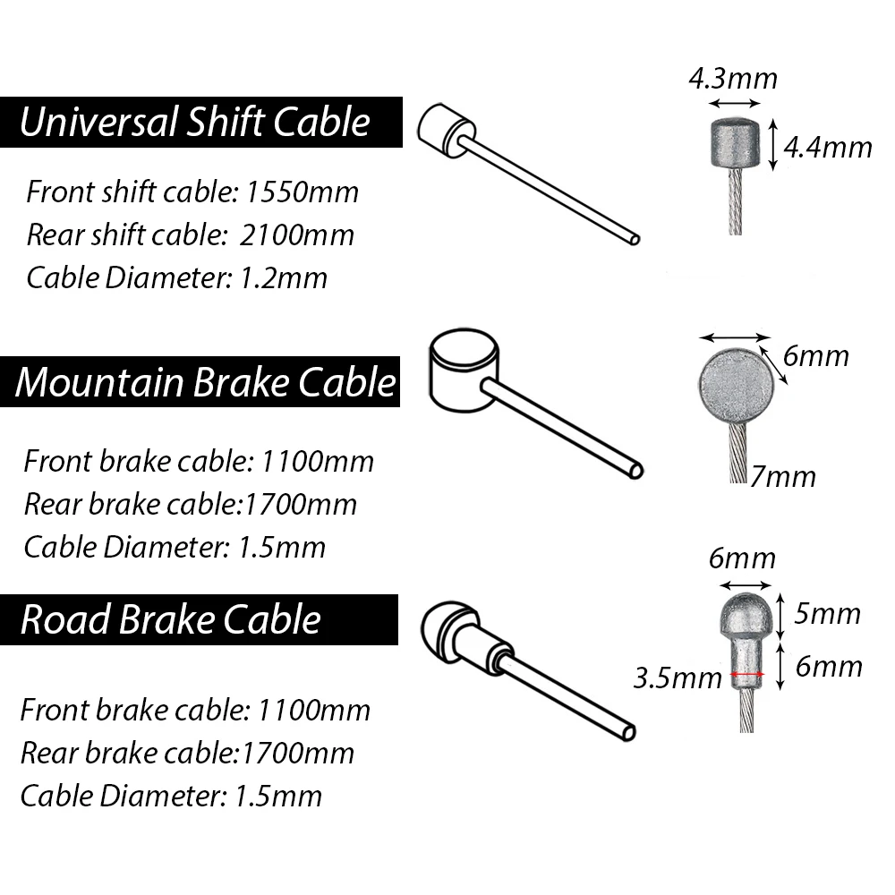 2PCS Bike Inner Cable Stainless Steel Bicycle Shifter Shift Derailleur Brake Cable Wire Line1100mm 1700mm 2100mm